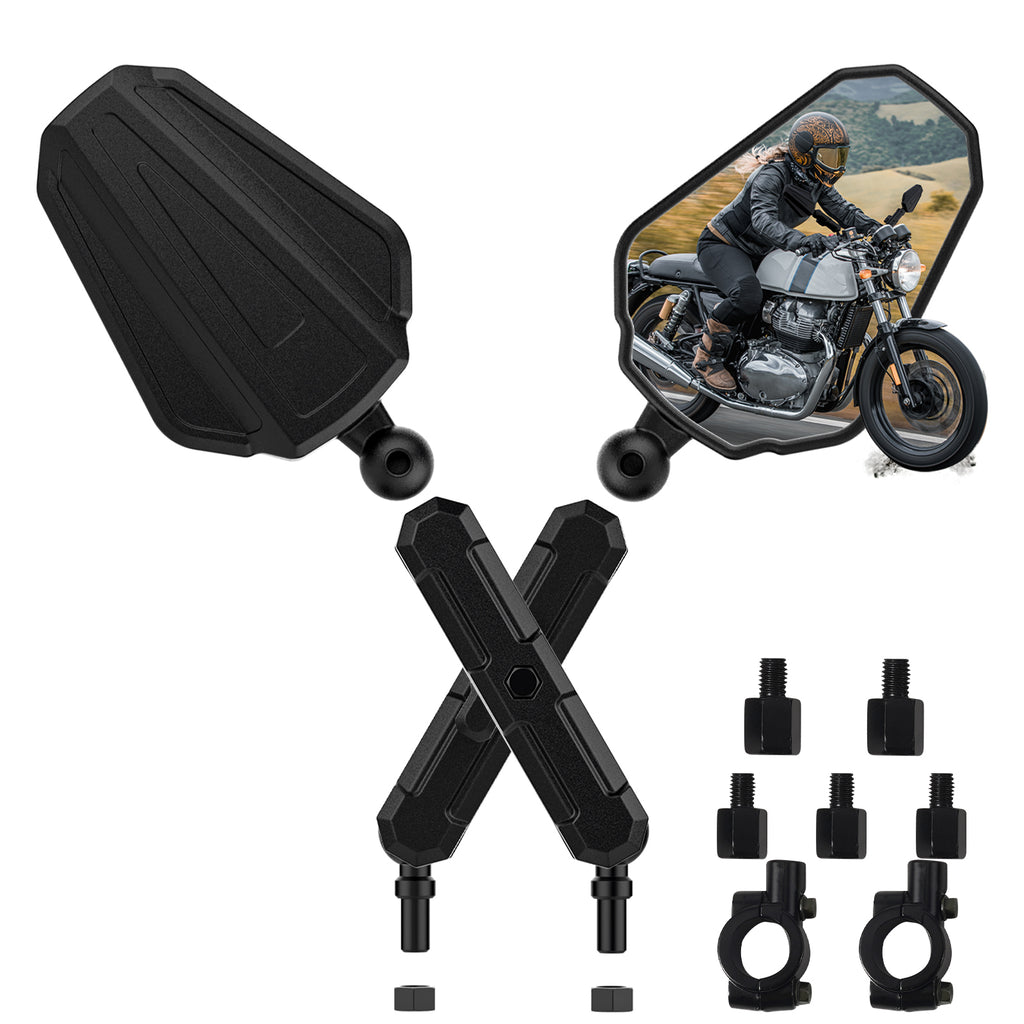 Upgraded Adventure Motorcycle Mirrors, Ball-Head ATV Rear View Mirror No Vibration & Wobble With 8/10MM Screw and 7/8" Handlebar Aluminum Mount Compatible with ATV Dirt Bike and More