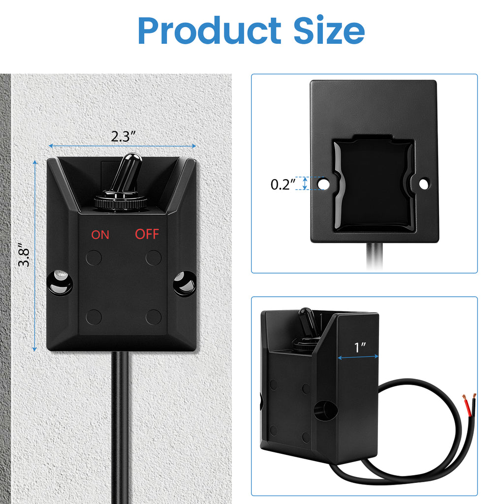GEVINFA Wired Toggle Switch 12V 30A - Heavy Duty Waterproof SPST 2 Pin Latching Switch, Panel Mount Design with 2ft Wire for Marine, Automotive, RV, Truck & Boat Electrical Setups ON/OFF Sticker ﻿