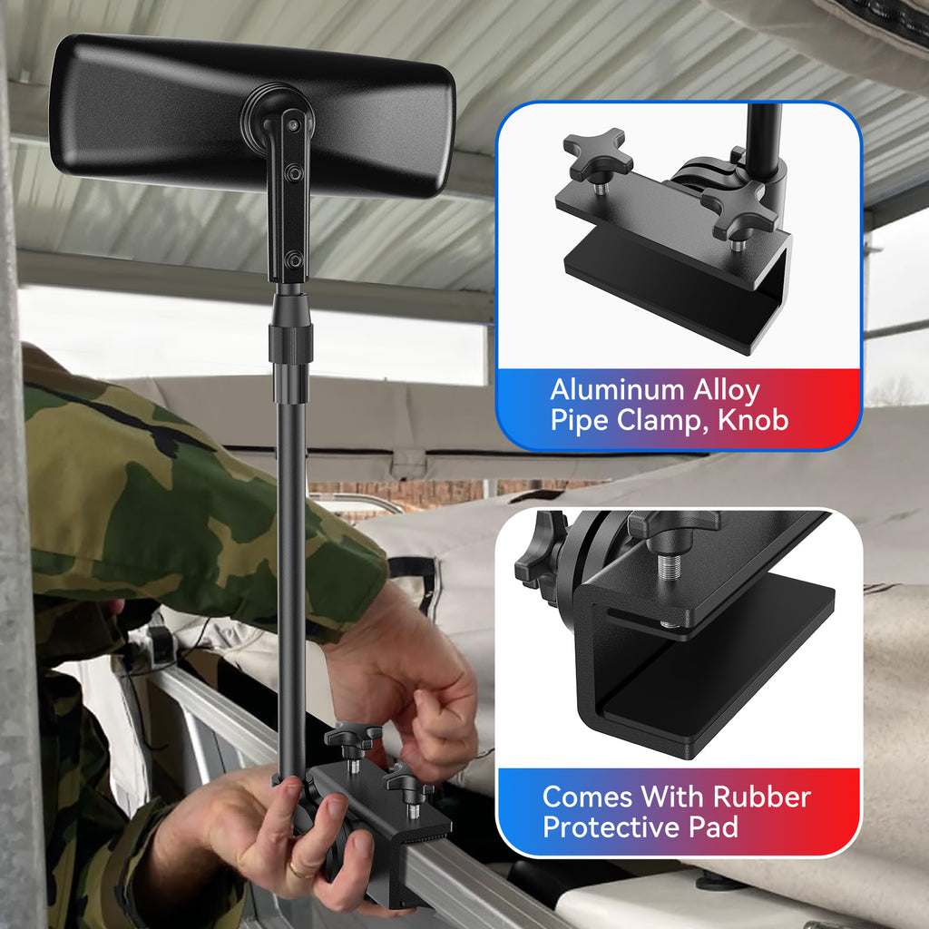Boat Mirror, Upgraded Pontoon Boat Rear View Mirror with Telescopic Pole & Heavy Duty Bracket ,Wide Angle Adjustable Marine Rear View Mirror for Pontoon Boat Ski Boats Water Skiing