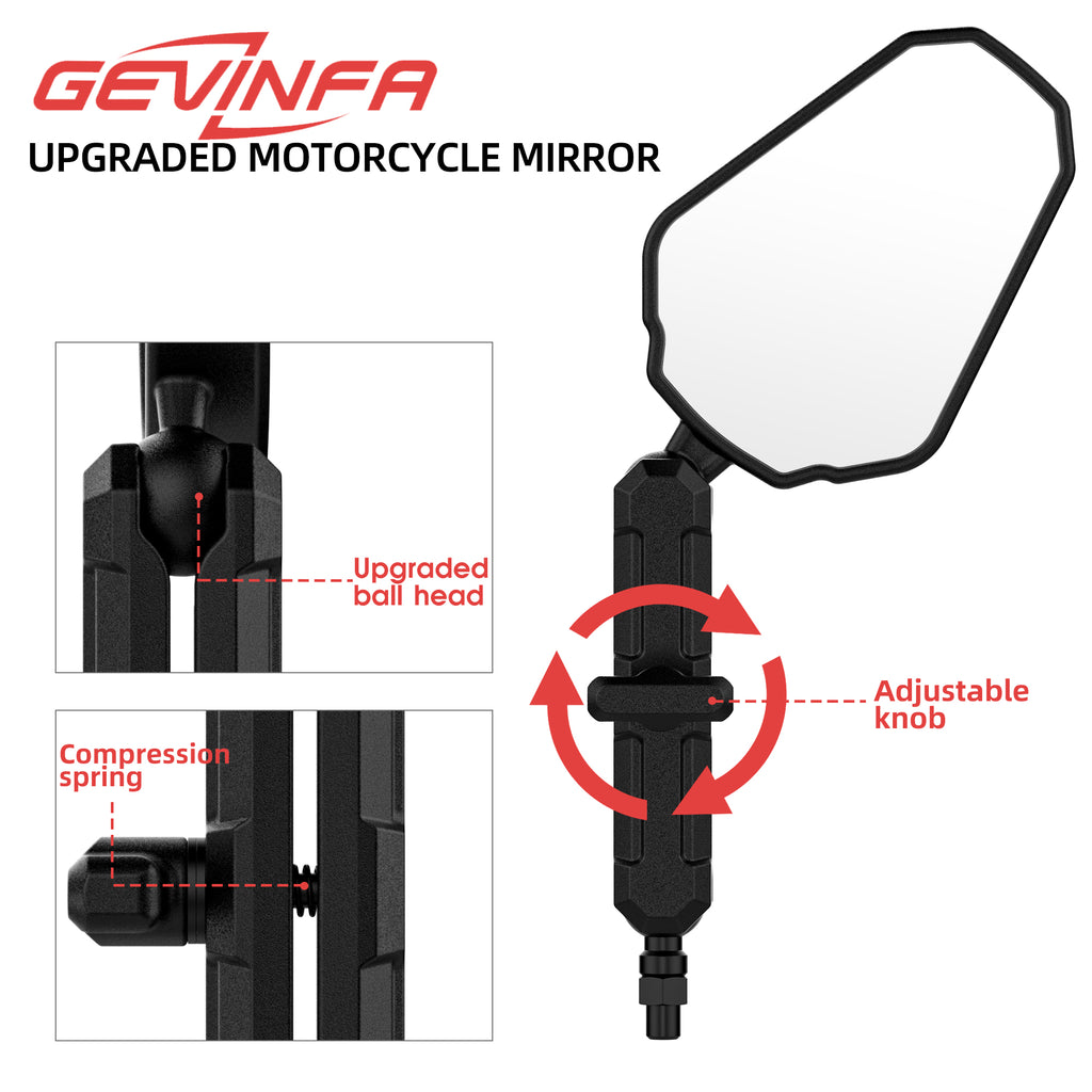 Upgraded Adventure Motorcycle Mirrors, Ball-Head ATV Rear View Mirror No Vibration & Wobble With 8/10MM Screw and 7/8" Handlebar Aluminum Mount Compatible with ATV Dirt Bike and More