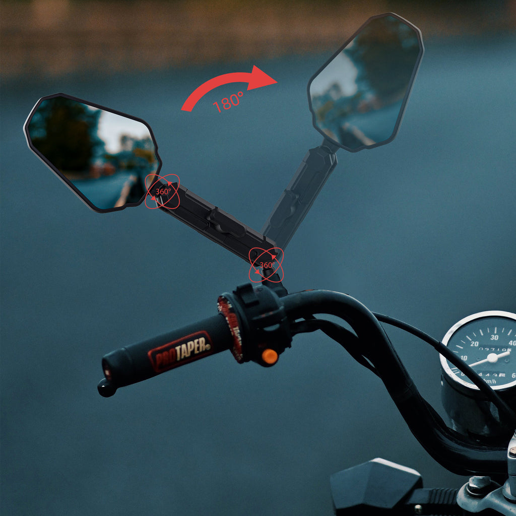Upgraded Adventure Motorcycle Mirrors, Ball-Head ATV Rear View Mirror No Vibration & Wobble With 8/10MM Screw and 7/8" Handlebar Aluminum Mount Compatible with ATV Dirt Bike and More