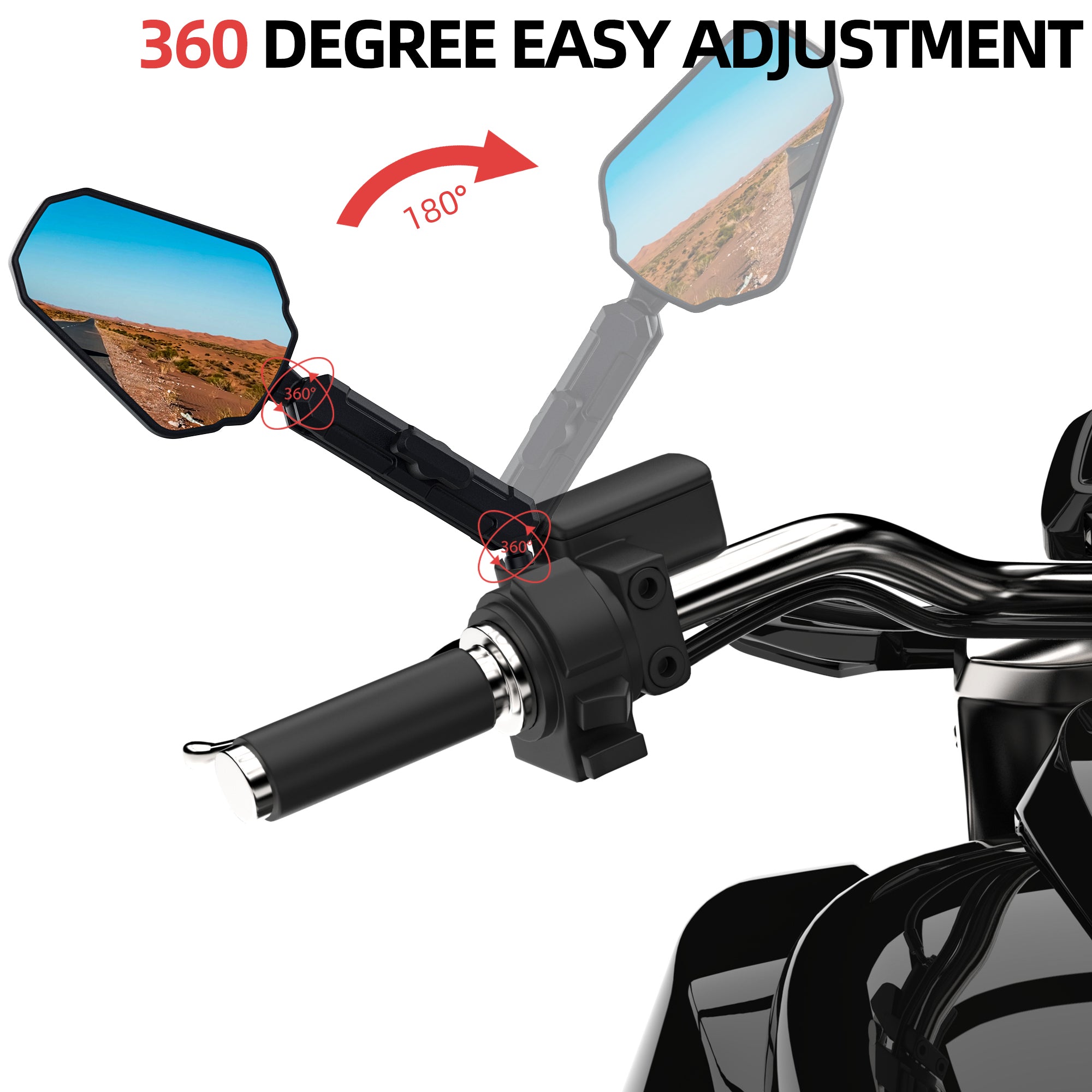 Upgraded Adventure Motorcycle Mirrors, Ball-Head ATV Rear View Mirror No Vibration & Wobble With 8/10MM Screw and 7/8" Handlebar Aluminum Mount Compatible with ATV Dirt Bike and More