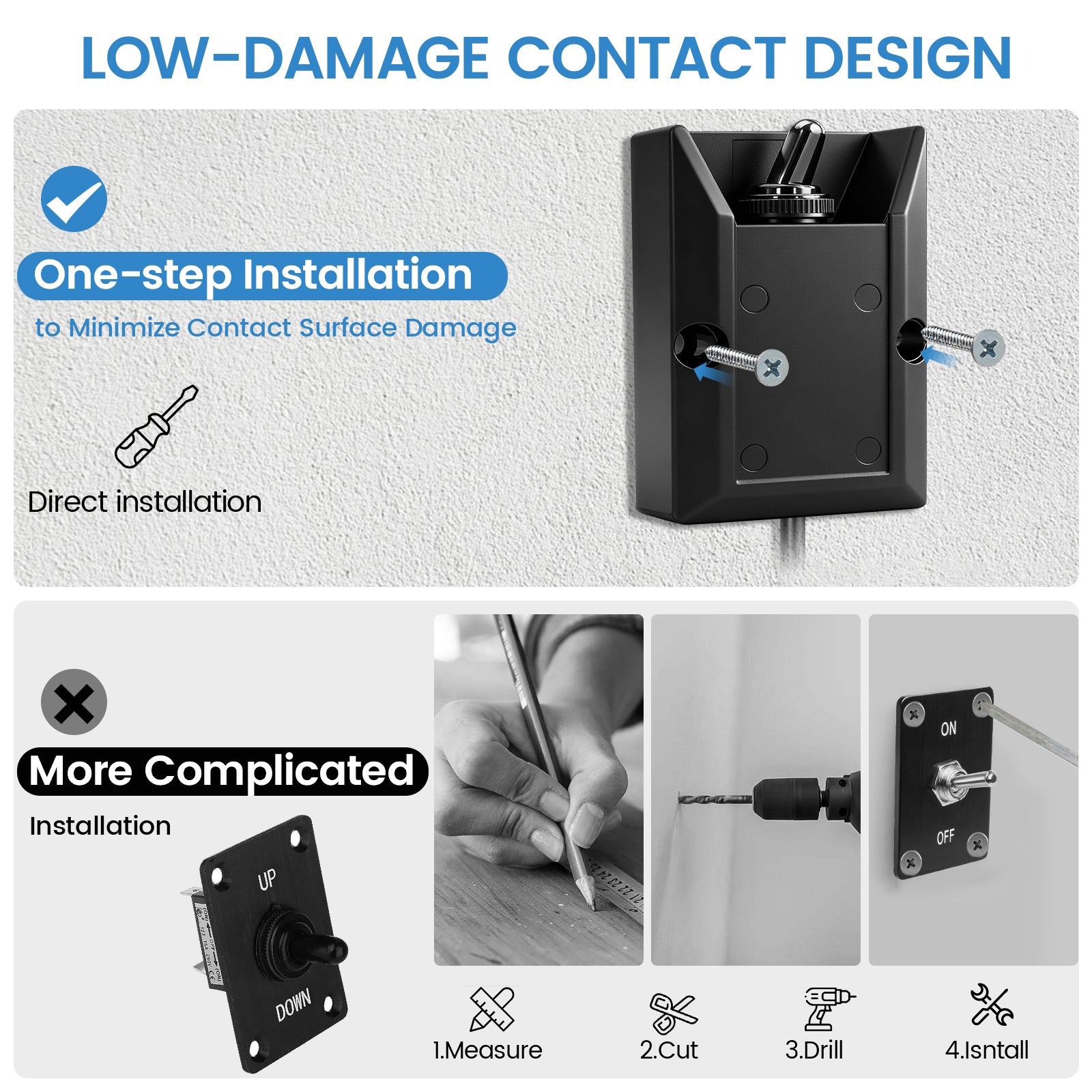 GEVINFA Wired Toggle Switch 12V 30A - Heavy Duty Waterproof SPST 2 Pin Latching Switch, Panel Mount Design with 2ft Wire for Marine, Automotive, RV, Truck & Boat Electrical Setups ON/OFF Sticker ﻿