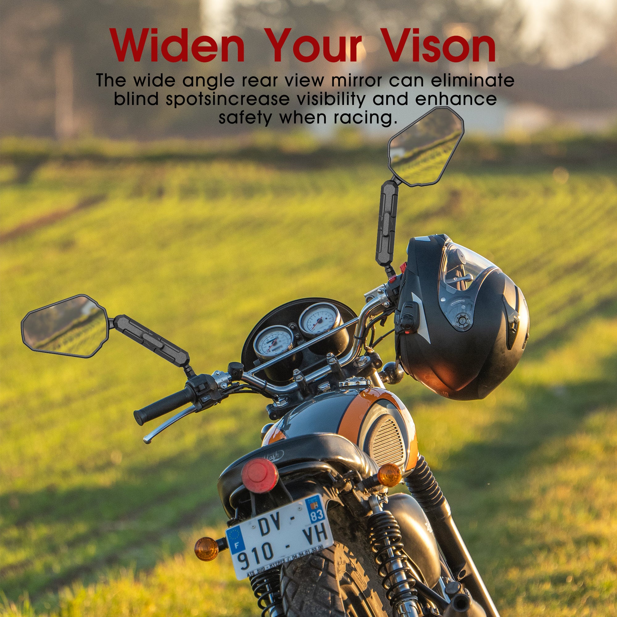 Upgraded Adventure Motorcycle Mirrors, Ball-Head ATV Rear View Mirror No Vibration & Wobble With 8/10MM Screw and 7/8" Handlebar Aluminum Mount Compatible with ATV Dirt Bike and More