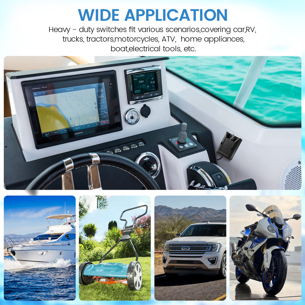 GEVINFA Wired Toggle Switch 12V 30A - Heavy Duty Waterproof SPST 2 Pin Latching Switch, Panel Mount Design with 2ft Wire for Marine, Automotive, RV, Truck & Boat Electrical Setups ON/OFF Sticker ﻿