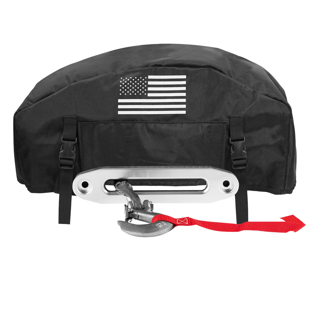 GEVINFA Winch Cover, 2026 Latest Flag Waterproof Dust-Proof Winch Protective Cover, Indoor & Outdoor Winch Accessories for 8000-13500 lbs Electric Winches With Adjustable UV Resistant Cover