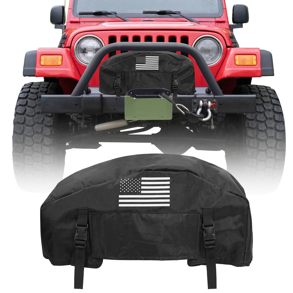 GEVINFA Winch Cover, 2026 Latest Flag Waterproof Dust-Proof Winch Protective Cover, Indoor & Outdoor Winch Accessories for 8000-13500 lbs Electric Winches With Adjustable UV Resistant Cover