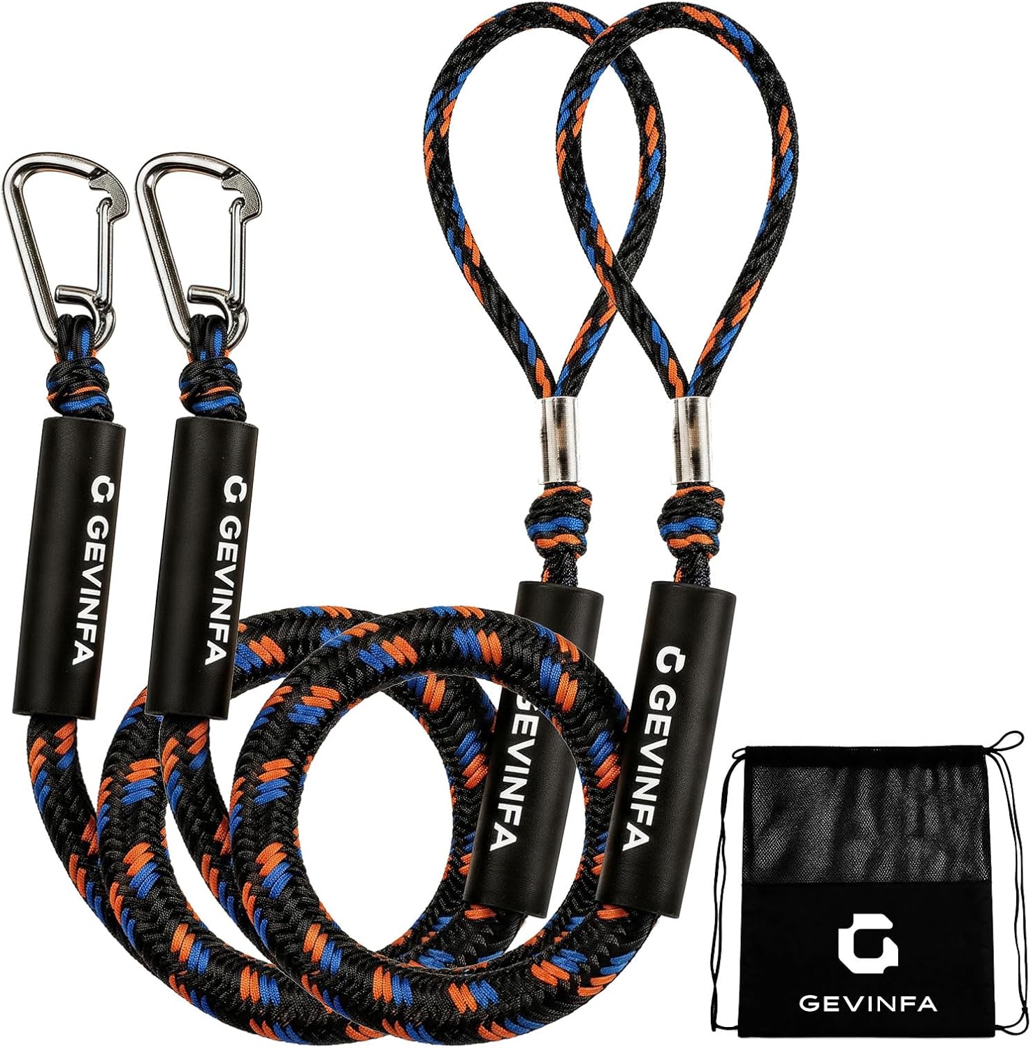 Bungee Dock Lines for Boats 4.3-5.6Ft 316 SS Clip Black Orange Blue
