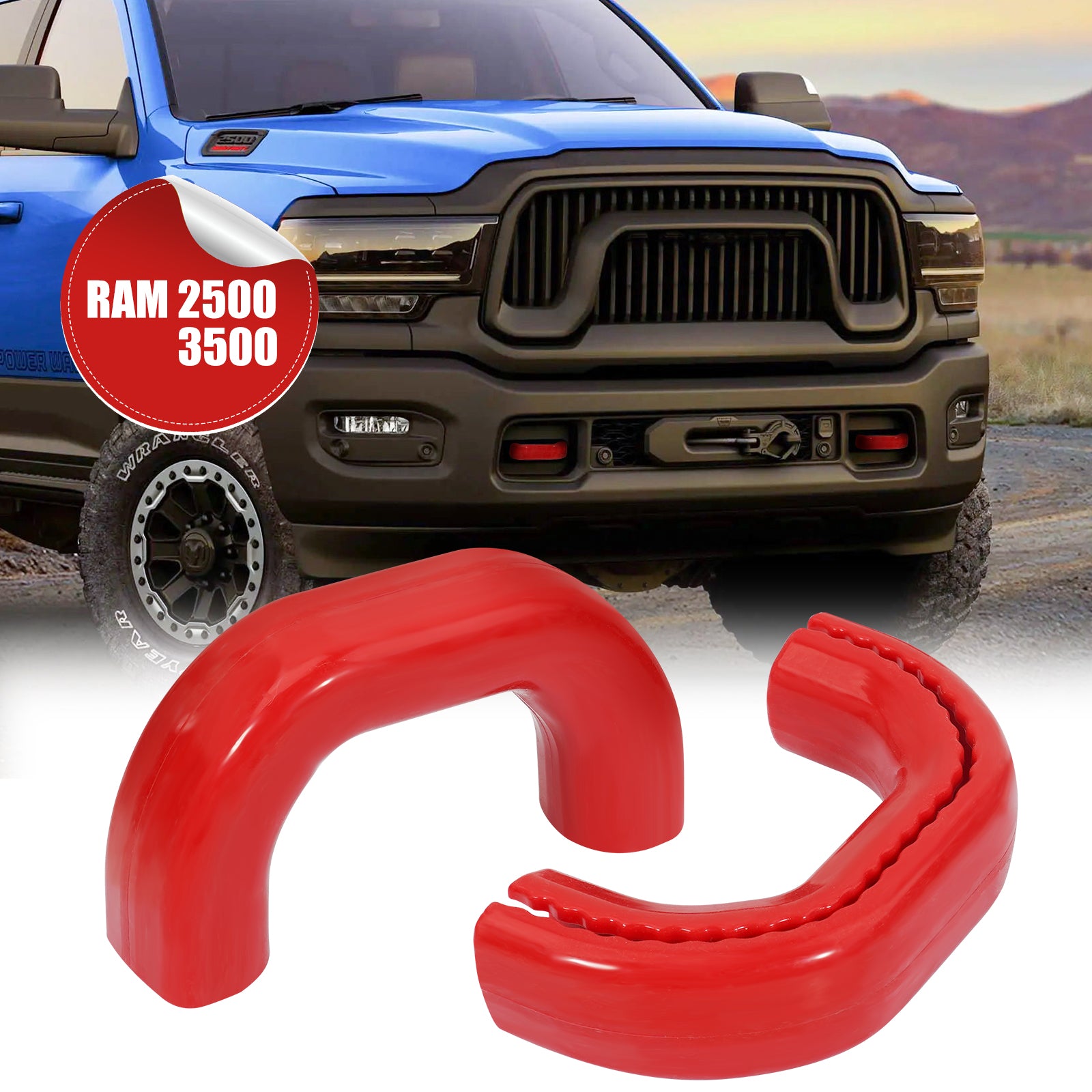 GEVINFA Tow Hooks Covers Compatible withr RAM 2500/3500 2019-2025, Heavy Duty Custom Red Silicone Hitch Cover Protector Only for Dodge RAM Accessories 2500/3500 2019-2025 (2PCS)