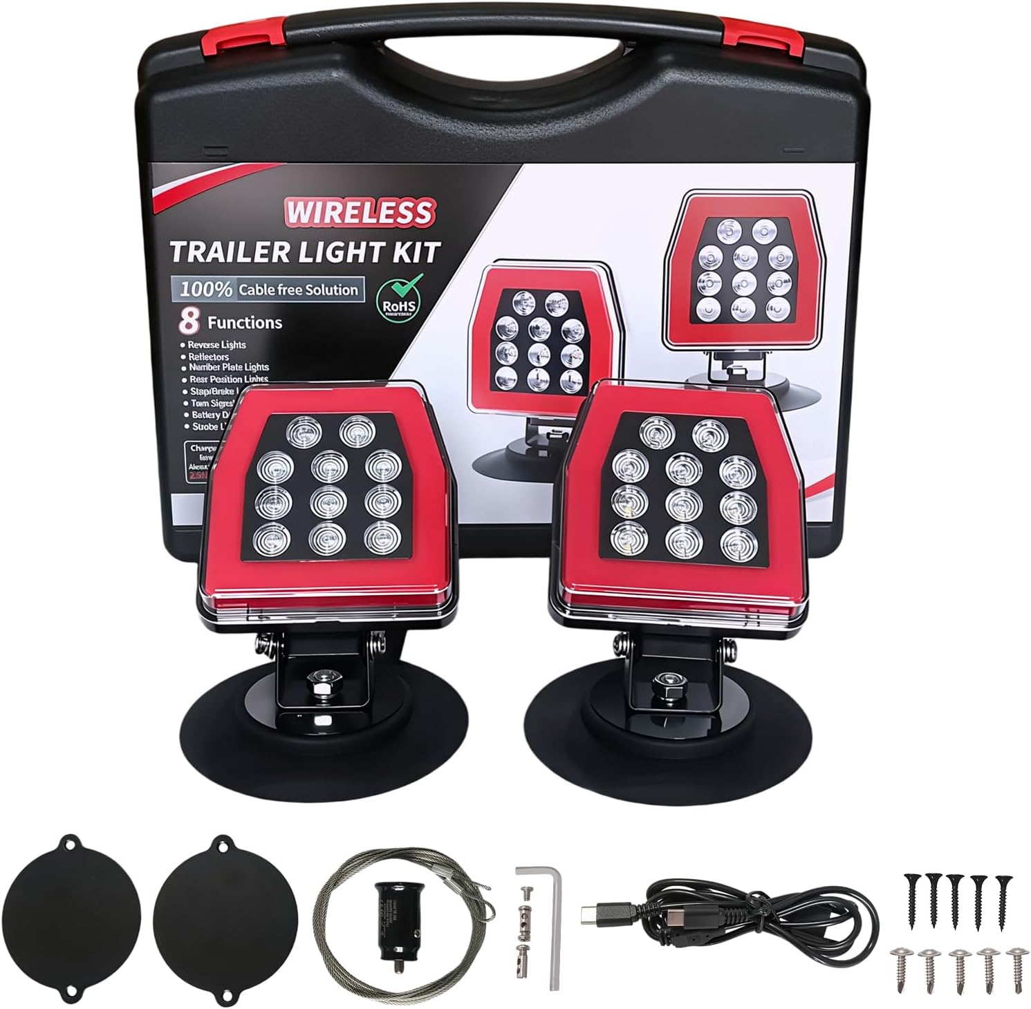 Wireless Magnetic Trailer Lights 2.4GHz for Towing Truck RV Boat