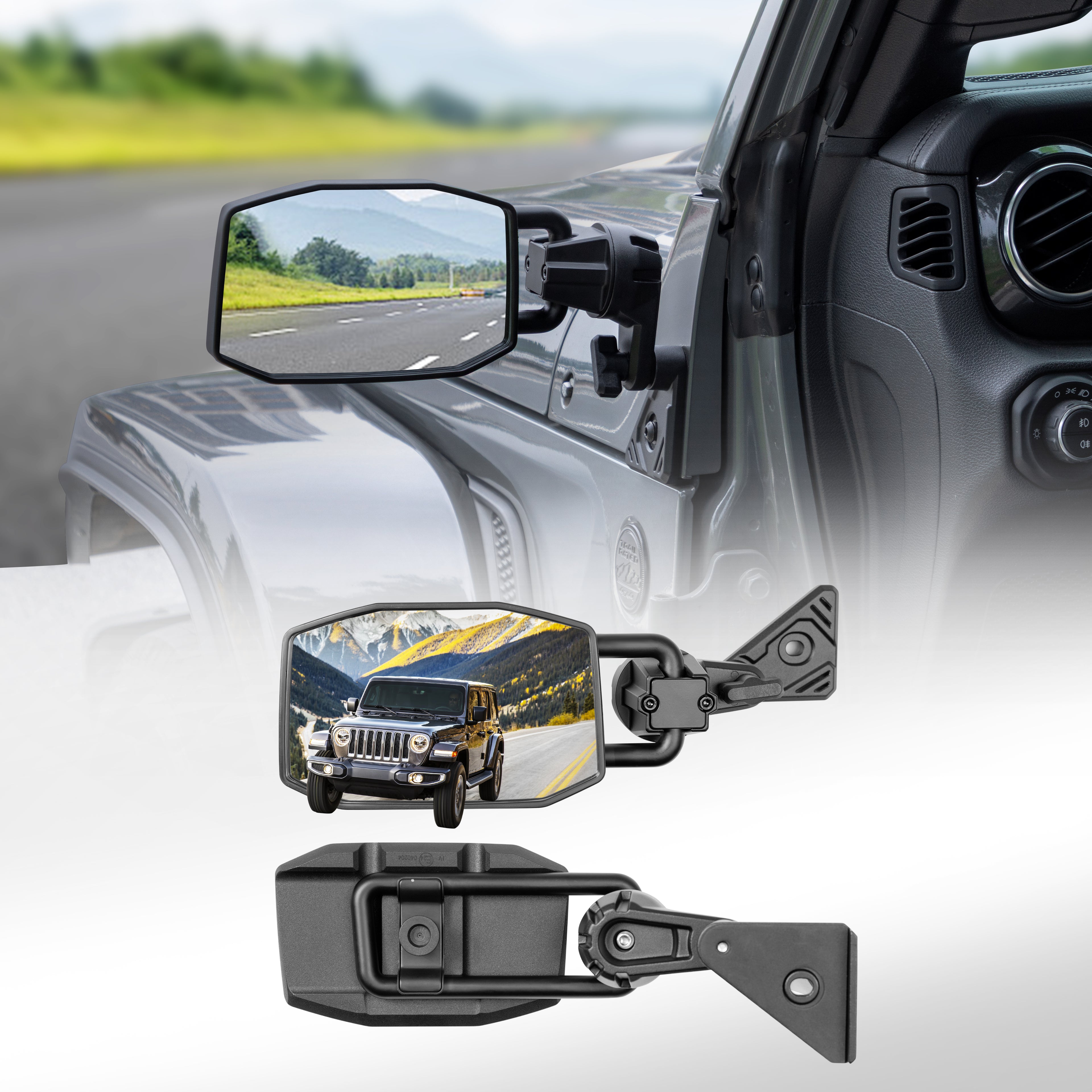 GEVINFA Mirrors Doors Off Compatible with Jeep Wrangler JL and Gladiator JT 2018-2026, 2026 New Launch Quick Release wrangler JL Mirrors No Wobble & Quick Removal Knob (Patented)