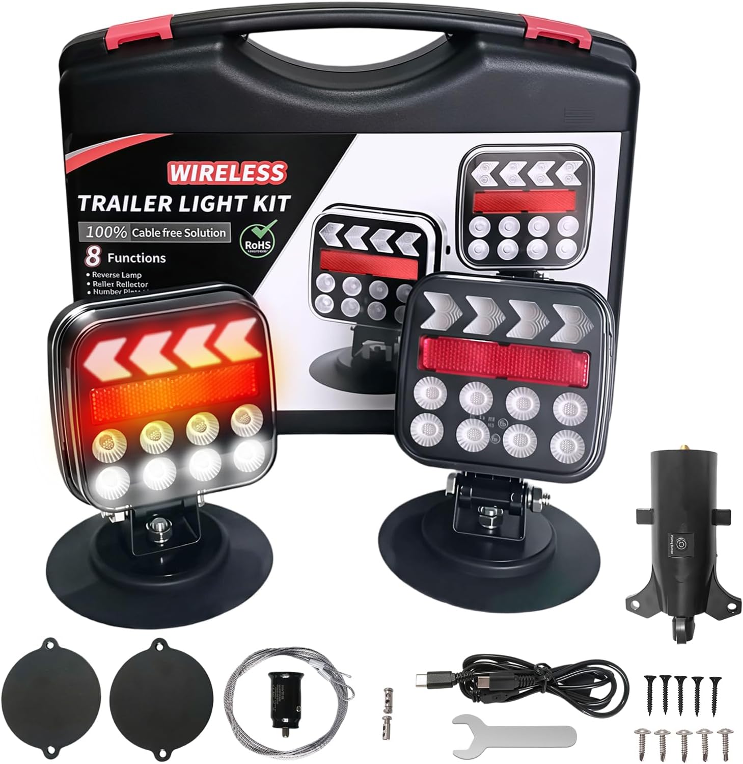 Wireless Trailer Lights, Magnetic LED Kit for Tow Trucks, Boats