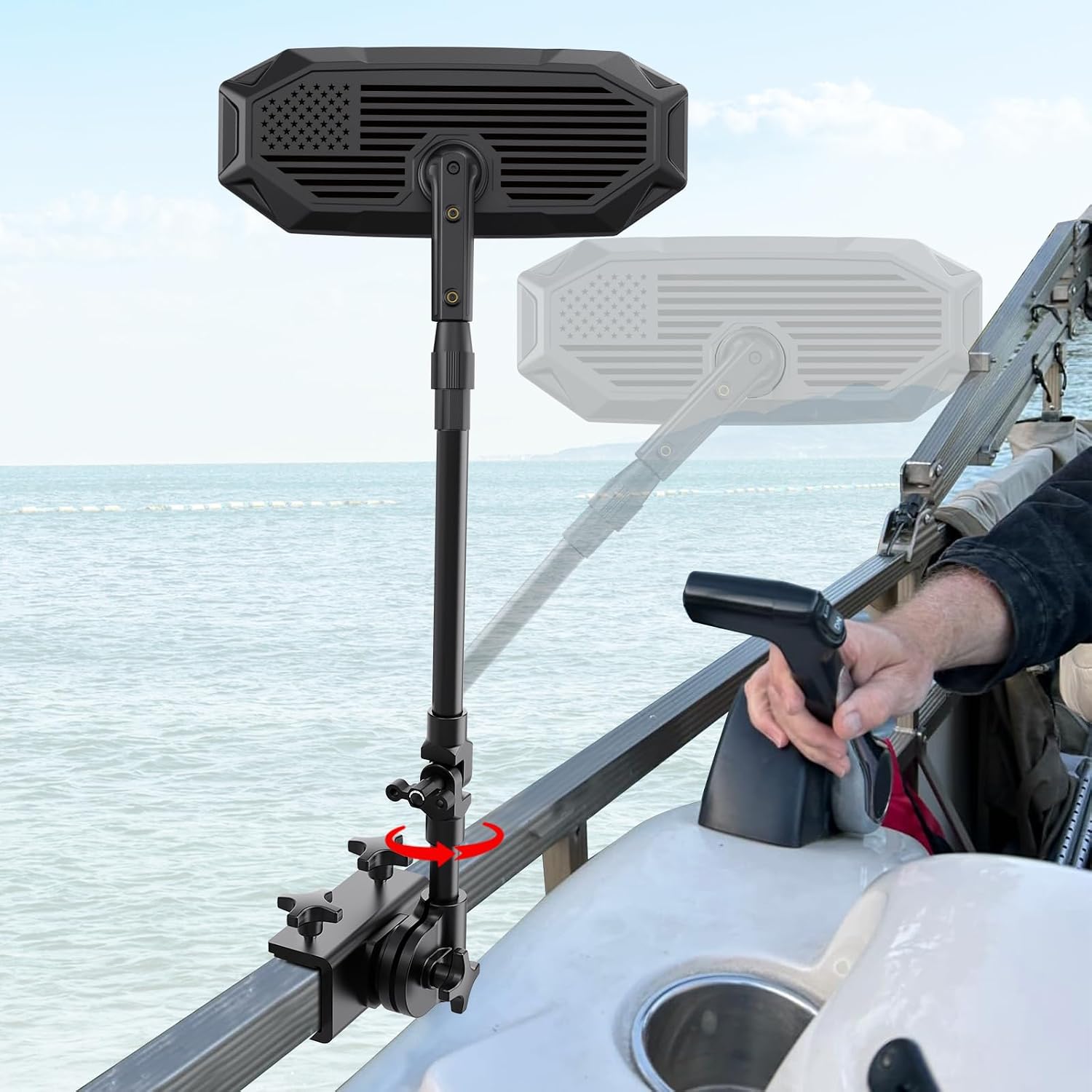 Boat Mirror, 2026 New Flag Pontoon Boat Mirror Rear View Foldable Design & Telescoping Pole | 4.8"*12.4" Large Marine Mirrors Easy Clamp on Rail for Pontoon Boat Accessories, Ski Boats
