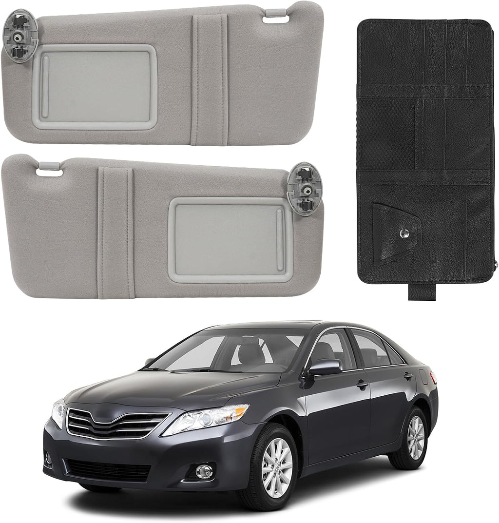 Car Sun Visor Replacement for Toyota Camry Grey,fit for Driver & Passenger Side Toyota Camry Sun Visor 2007 2008 2009 2010 2011 and Hybrid Without Light,Replace OE#74310-06750-E0, 74320-06780-B0,2 PCS