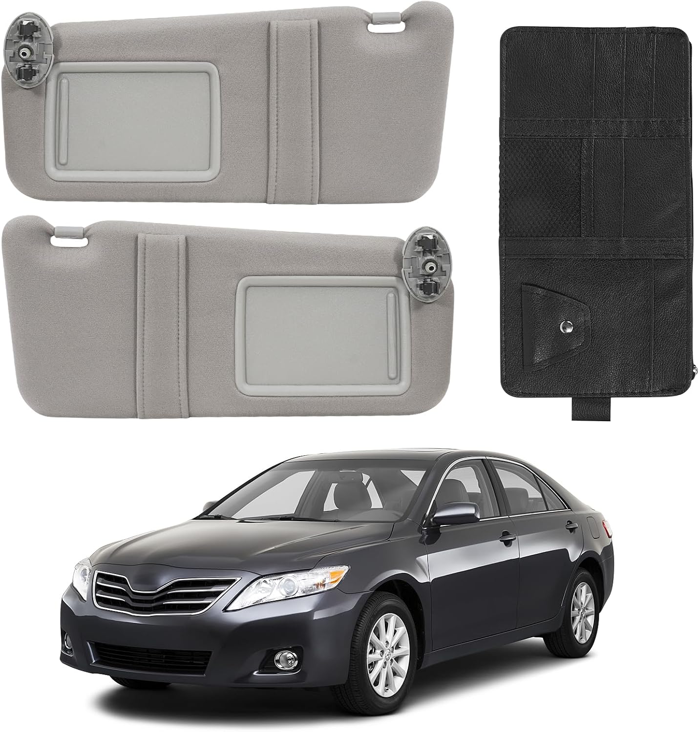 Car Sun Visor Replacement for Toyota Camry Grey,fit for Driver & Passenger Side Toyota Camry Sun Visor 2007 2008 2009 2010 2011 and Hybrid Without Light,Replace OE#74310-06750-E0, 74320-06780-B0,2 PCS