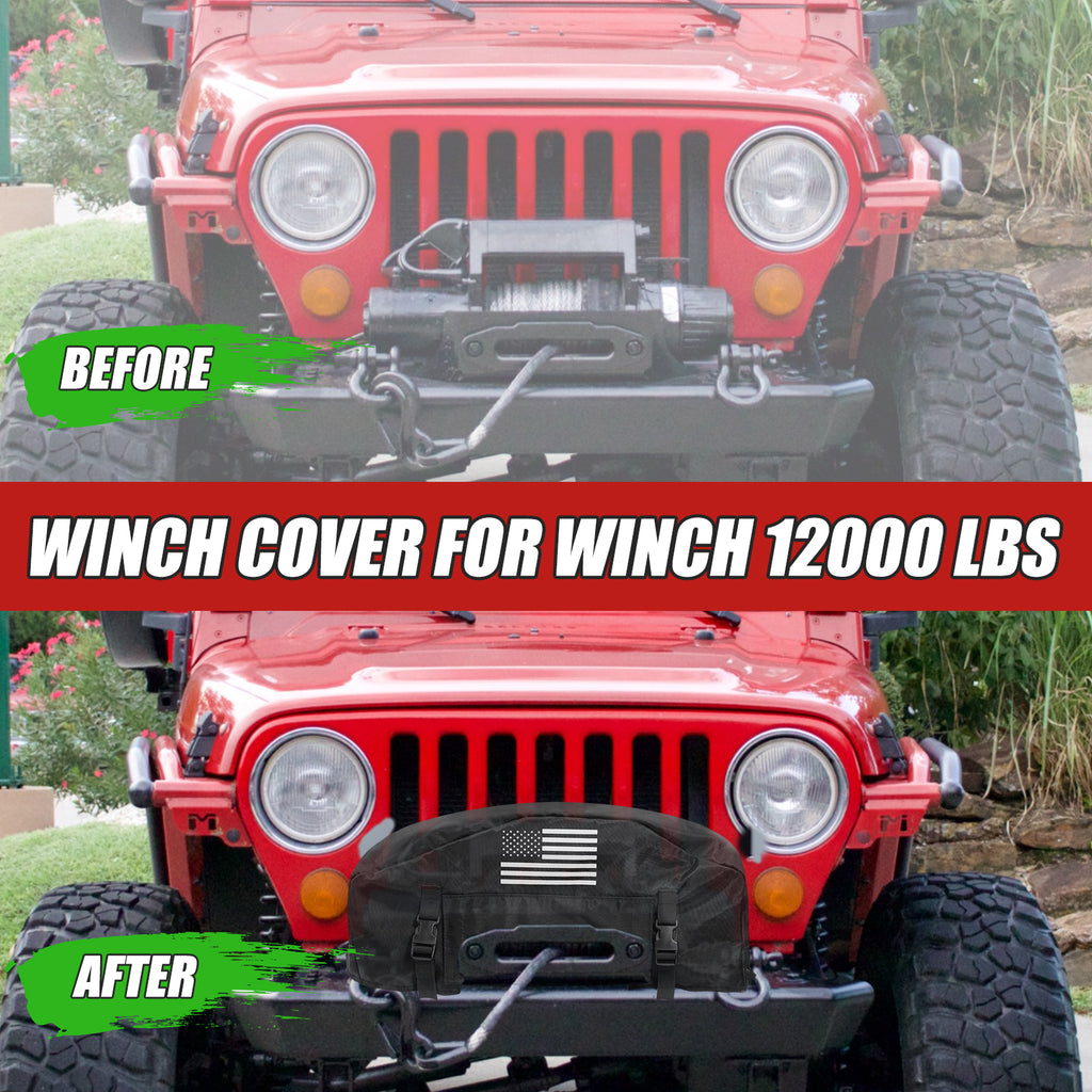 GEVINFA Winch Cover, 2026 Latest Flag Waterproof Dust-Proof Winch Protective Cover, Indoor & Outdoor Winch Accessories for 8000-13500 lbs Electric Winches With Adjustable UV Resistant Cover