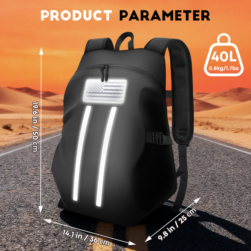 GEVINFA Motorcycle Backpack, Waterproof Helmet Backpack with Reflective Strips & Reflective Flag Logo, Large Bag with Laptop Pocket, Perfect for Travel, Daily Commute, Office Trips & Outdoor Riding