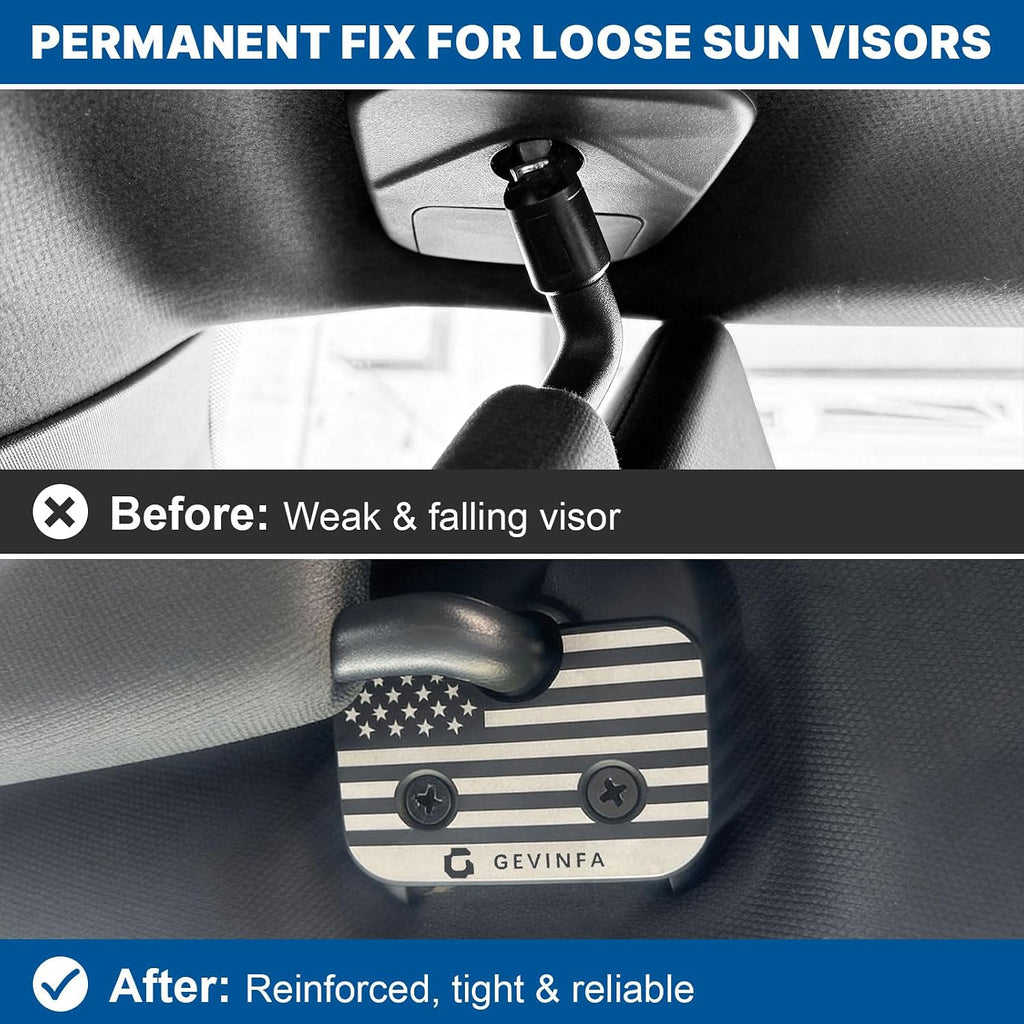 GEVINFA Sun Visor Repair Kit Compatible with Ram 1500 2019-2026, 2 Pack Upgraded Aluminum Alloy Visor Clips with US-Flag for Fixing Sagging Sun Visor, Patriotic Truck Interior Ram 1500 Accessories