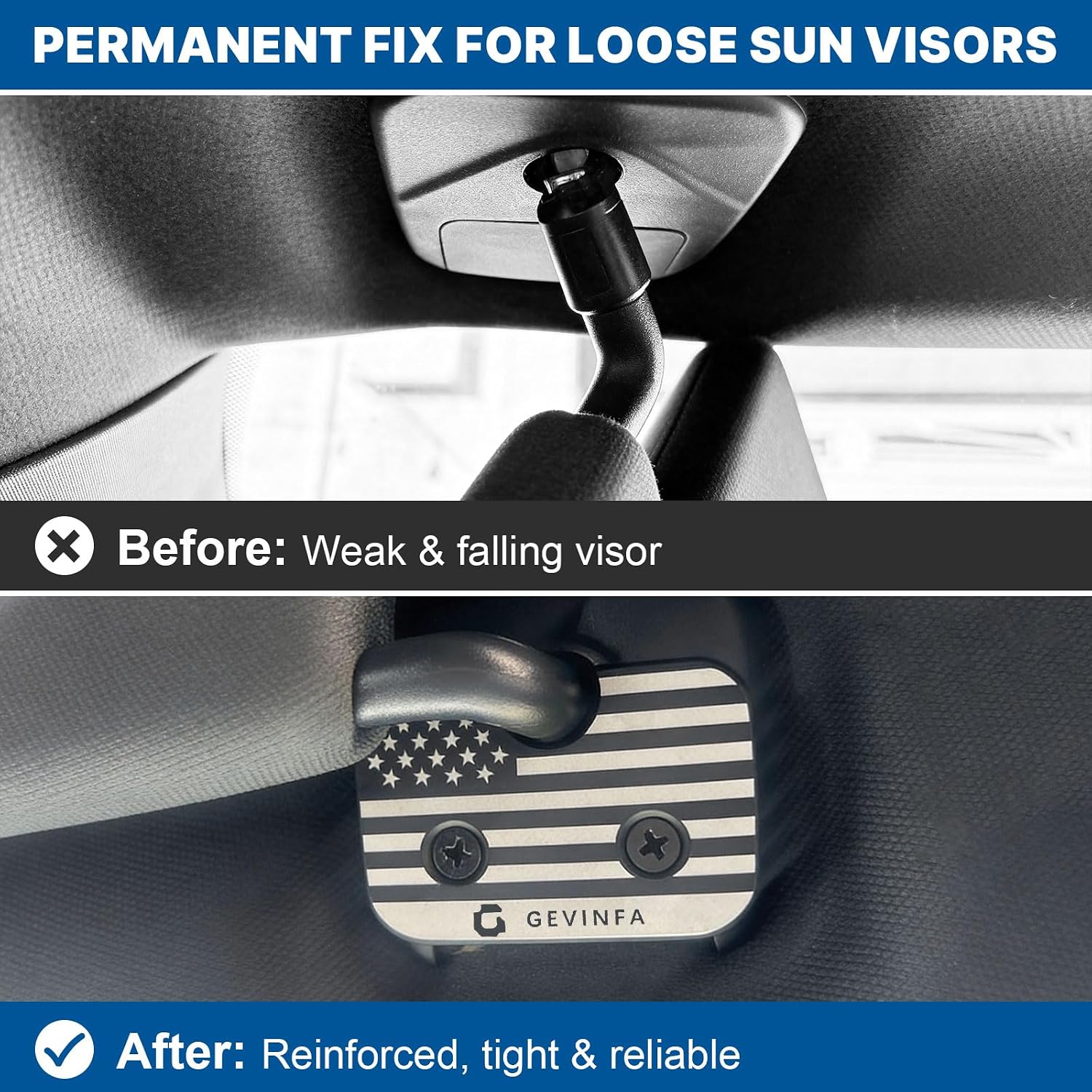 GEVINFA Sun Visor Repair Kit Compatible with Ram 1500 2019-2026, 2 Pack Upgraded Aluminum Alloy Visor Clips with US-Flag for Fixing Sagging Sun Visor, Patriotic Truck Interior Ram 1500 Accessories