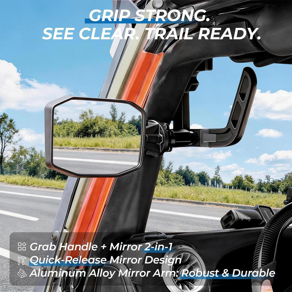 Mirrors Doors Off for Jeep Wrangler JK JKU 2007-2018, 2-in-1 Front Grab Handle & Quick Release Side View JK Mirror with 1" Ball Mount, Aluminum Alloy, 2&4 Door Off-Road Accessories