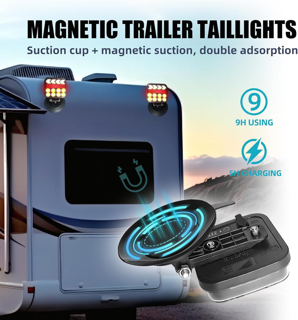 Wireless Trailer Lights, Magnetic LED Kit for Tow Trucks, Boats