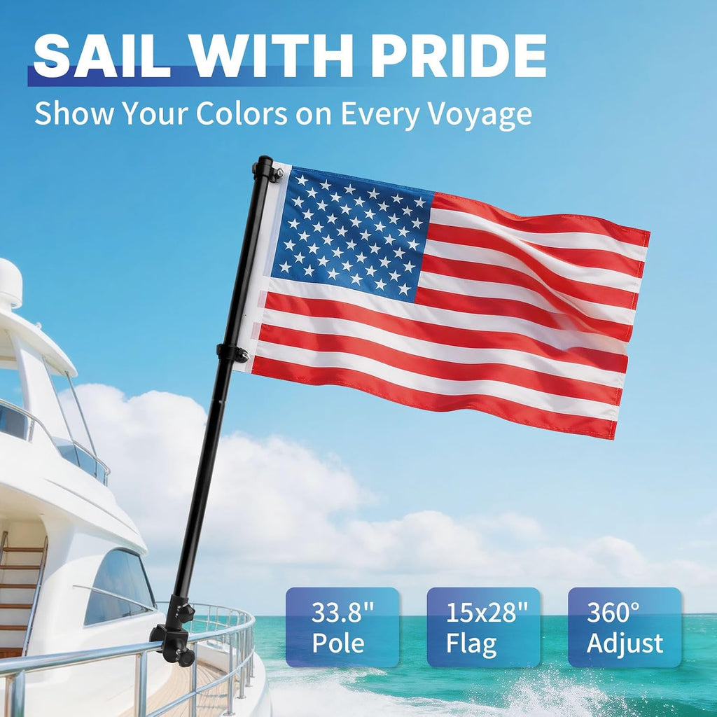 GEVINFA Boat Flag Pole Kit 15x28" American USA Flag, 50 Stars Marine Flag