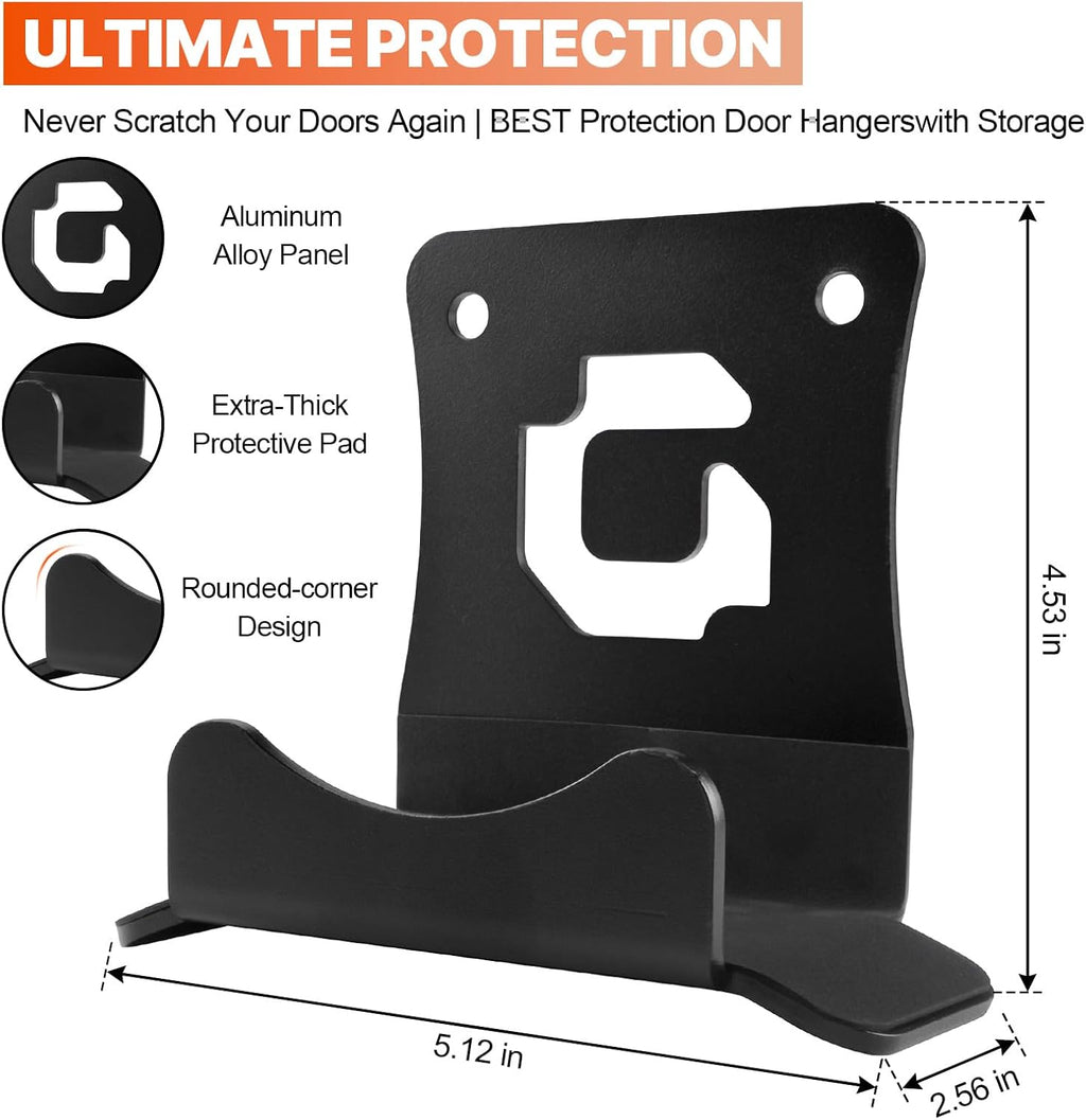 GEVINFA 4PCS Door Storage Hangers, Wall Mount Door Holder Rack with EVA Cushion, Metal Hardware, Fits 1956-2026 Wrangler CJ YJ TJ LJ JK JKU JL JLU Gladiator JT Ford, 60 Lbs, Garage Storage