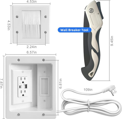 GEVINFA in-Wall Cable Management Kit TV Cord Hider for Wall Dual USB A&C