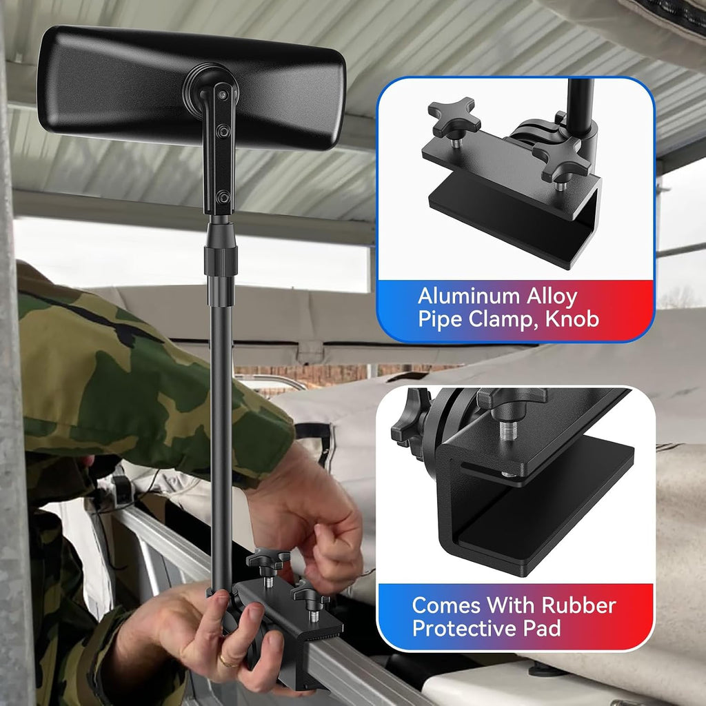 Boat Mirror, Upgraded Pontoon Boat Rear View Mirror with Telescopic Pole & Heavy Duty Bracket,Wide Angle 3.7"x11"Adjustable Marine Rear View Mirror for Pontoon Boat Ski Boats Water Skiing