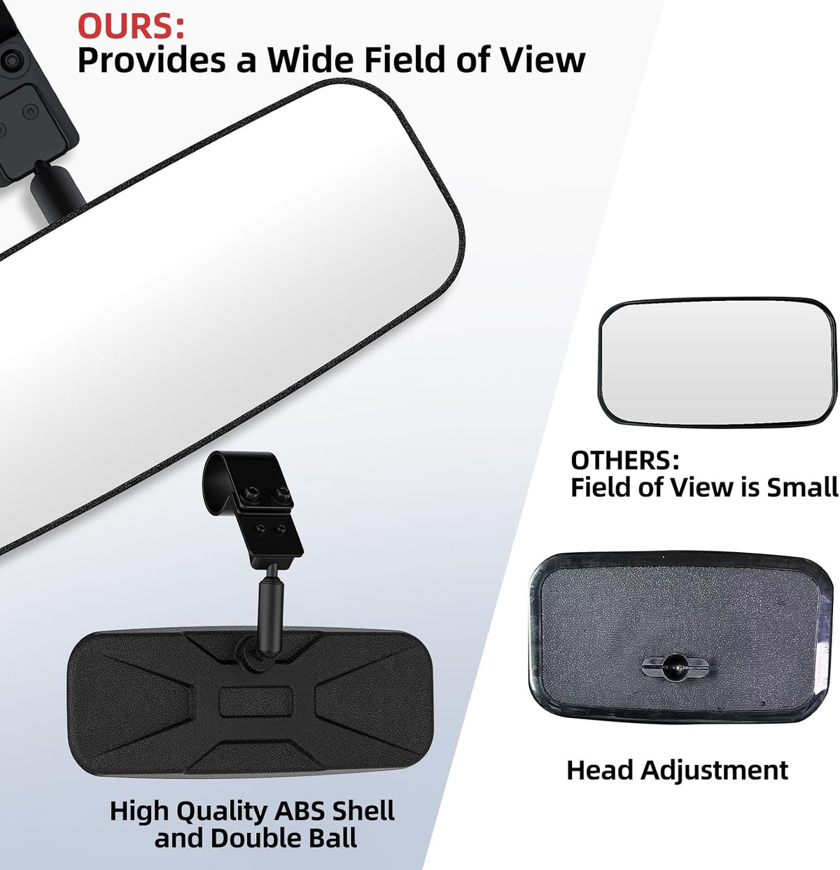 UTV RZR Rear View Mirror and Side Mirrors Set 1.65"-2" Roll Bar Cage, UTV Convex Rear View Side Mirrors Compatible with Polaris RZR Ranger Can Am X3 Commander Kawasaki Mule Rhino