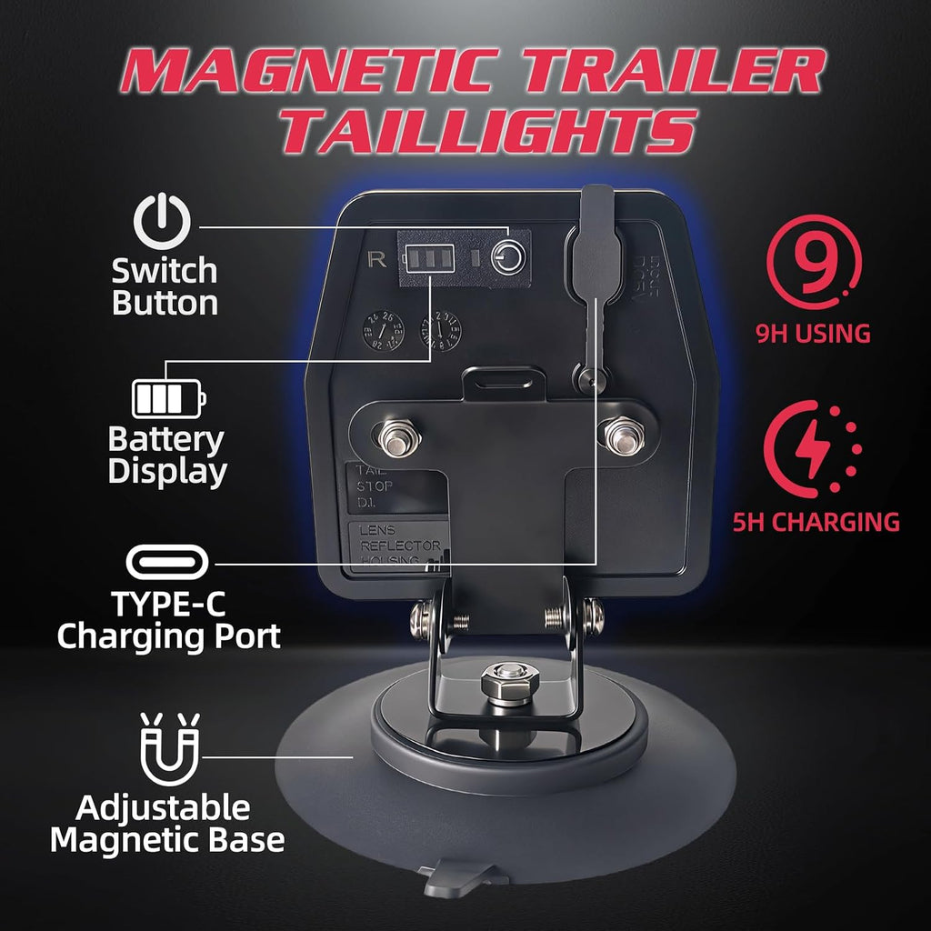 Wireless Magnetic Trailer Lights 2.4GHz for Towing Truck RV Boat