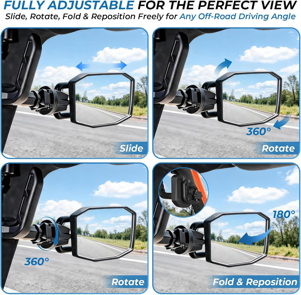 Mirrors Doors Off for Jeep Wrangler JK JKU 2007-2018, 2-in-1 Front Grab Handle & Quick Release Side View JK Mirror with 1" Ball Mount, Aluminum Alloy, 2&4 Door Off-Road Accessories