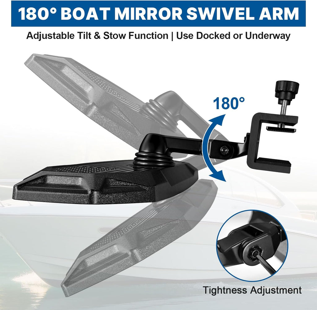 Boat Mirror Rear View with US Flag for Pontoon Ski Wakeboard Tower