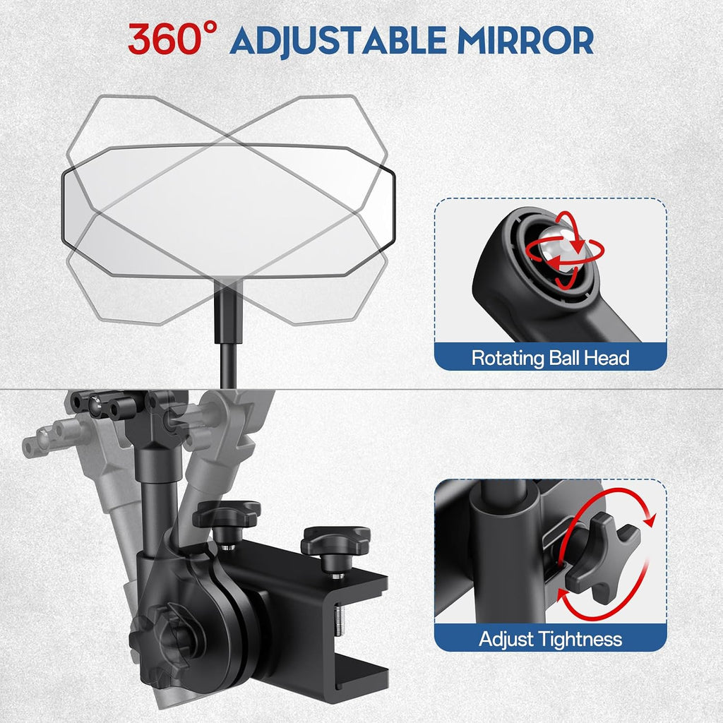 Boat Mirror, 2026 New Flag Pontoon Boat Mirror Rear View Foldable Design & Telescoping Pole | 4.8"*12.4" Large Marine Mirrors Easy Clamp on Rail for Pontoon Boat Accessories, Ski Boats