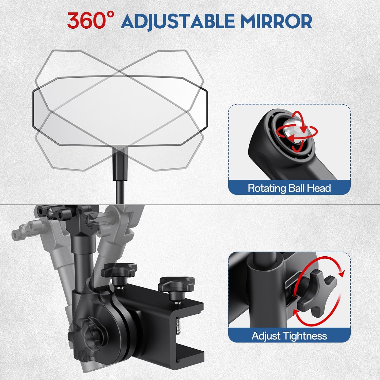 Boat Mirror, 2026 New Flag Pontoon Boat Mirror Rear View Foldable Design & Telescoping Pole | 4.8"*12.4" Large Marine Mirrors Easy Clamp on Rail for Pontoon Boat Accessories, Ski Boats