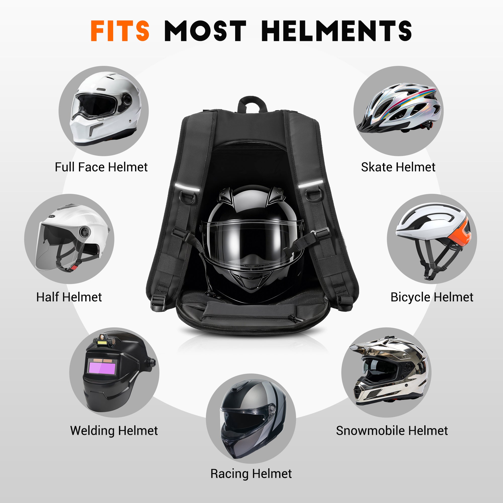 GEVINFA Motorcycle Backpack, Waterproof Helmet Backpack with Reflective Strips & Reflective Flag Logo, Large Bag with Laptop Pocket, Perfect for Travel, Daily Commute, Office Trips & Outdoor Riding