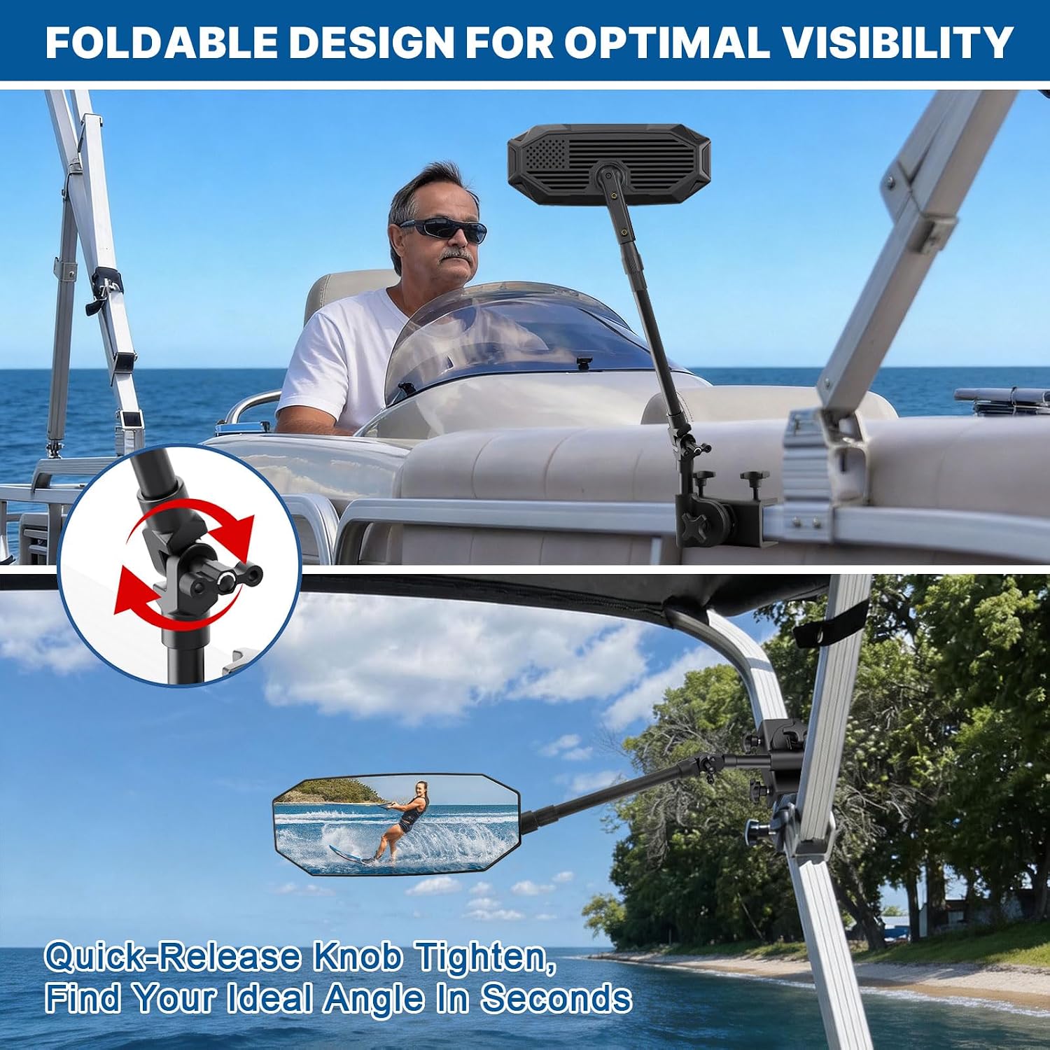 GEVINFA Pontoon Boat Mirror Rear View, Flag 4.8"x12.4" Large Marine Mirror