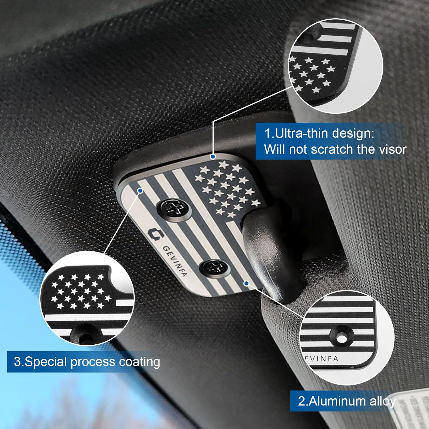 GEVINFA Sun Visor Repair Kit Compatible with Ram 1500 2019-2026, 2 Pack Upgraded Aluminum Alloy Visor Clips with US-Flag for Fixing Sagging Sun Visor, Patriotic Truck Interior Ram 1500 Accessories