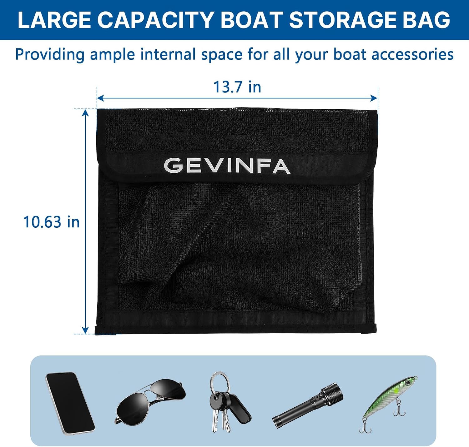 GEVINFA Boat Storage Mesh Bags Self-Adhesive Velcro Pocket Organizer 2 PCS