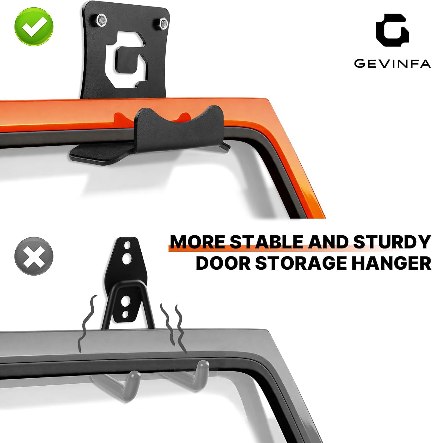 GEVINFA 4PCS Door Storage Hangers, Wall Mount Door Holder Rack with EVA Cushion, Metal Hardware, Fits 1956-2026 Wrangler CJ YJ TJ LJ JK JKU JL JLU Gladiator JT Ford, 60 Lbs, Garage Storage