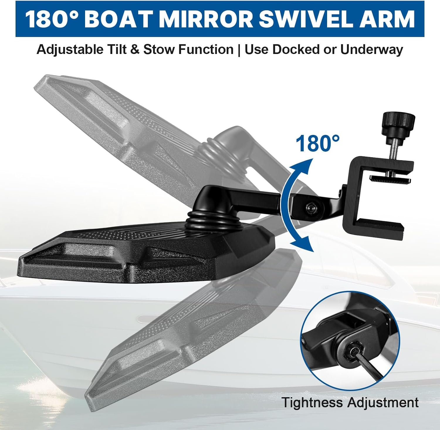 GEVINFA Boat Mirror Rear View with US Flag for Pontoon Ski Wakeboard Tower