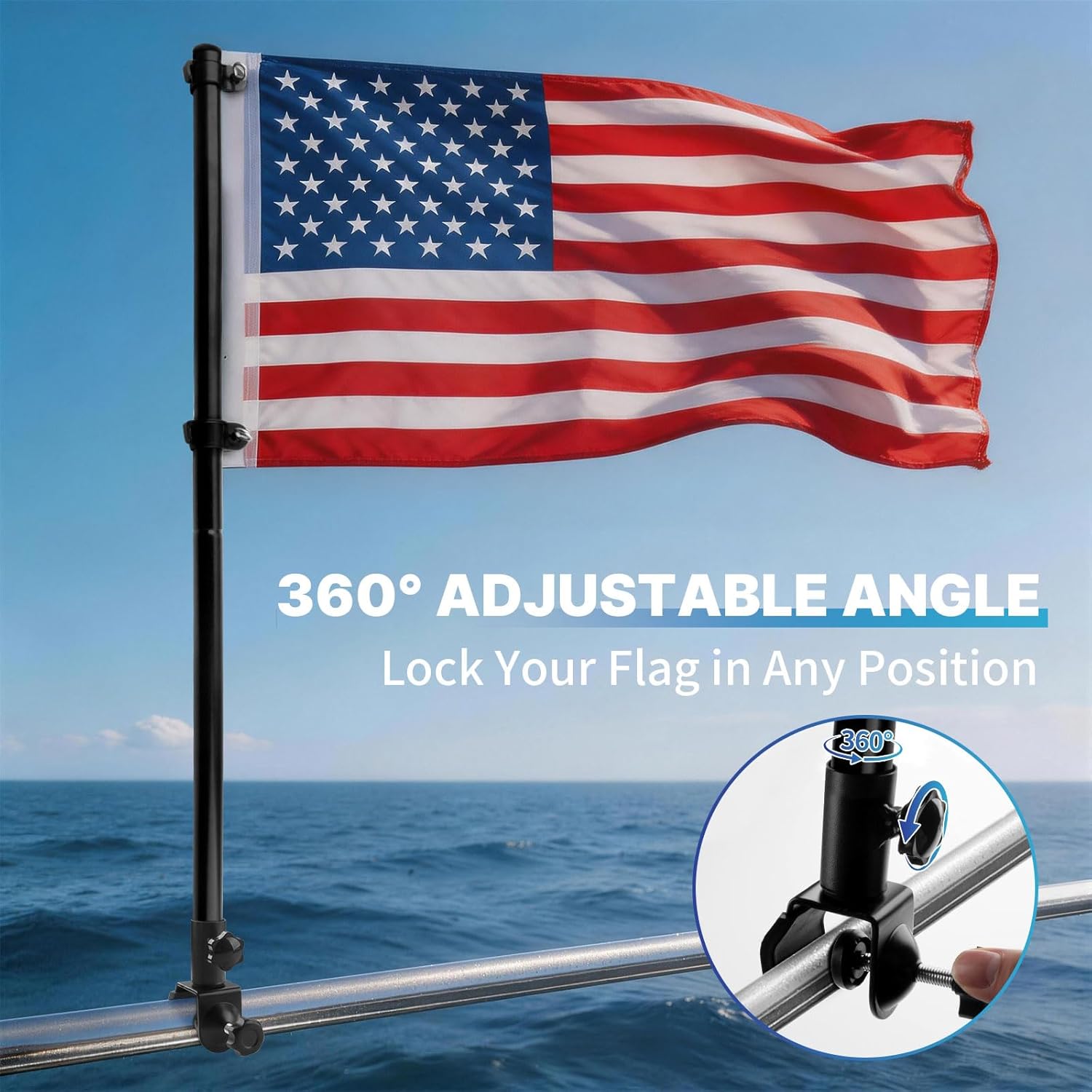 GEVINFA Boat Flag Pole Kit 15x28" American USA Flag, 50 Stars Marine Flag