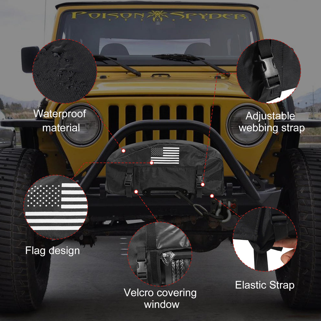 GEVINFA Winch Cover, 2026 Latest Flag Waterproof Dust-Proof Winch Protective Cover, Indoor & Outdoor Winch Accessories for 8000-13500 lbs Electric Winches With Adjustable UV Resistant Cover