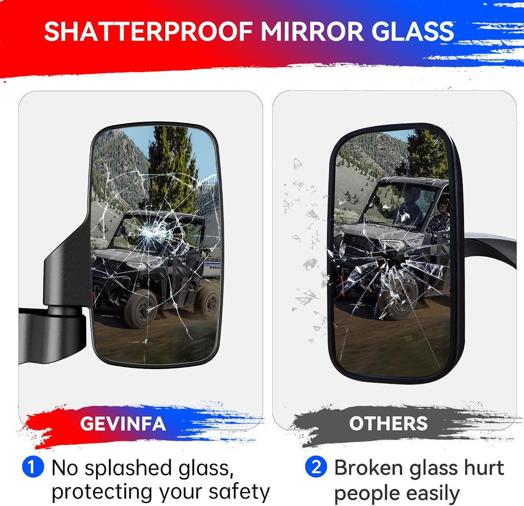 Ranger Side Rear View Mirrors Full-Door Mounted, GEVINFA UTV Side Mirrors for Polaris Ranger Door Compatible With 2018-24 Polaris Ranger CREW SP XP 570 1000 2019-23 Commercial Pro XD(WITH DRILL)