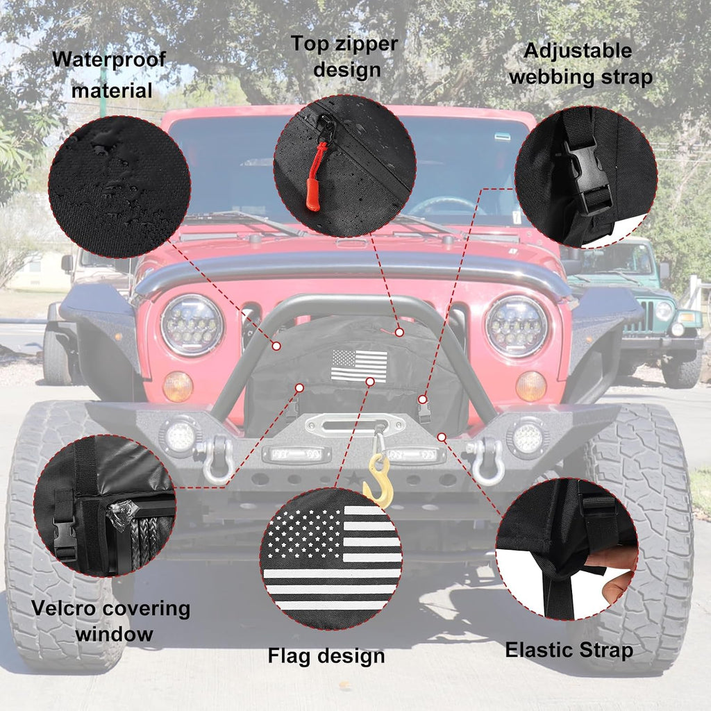 GEVINFA Winch Cover Top Zipper, Waterproof Protection for 8000-13500 Lbs