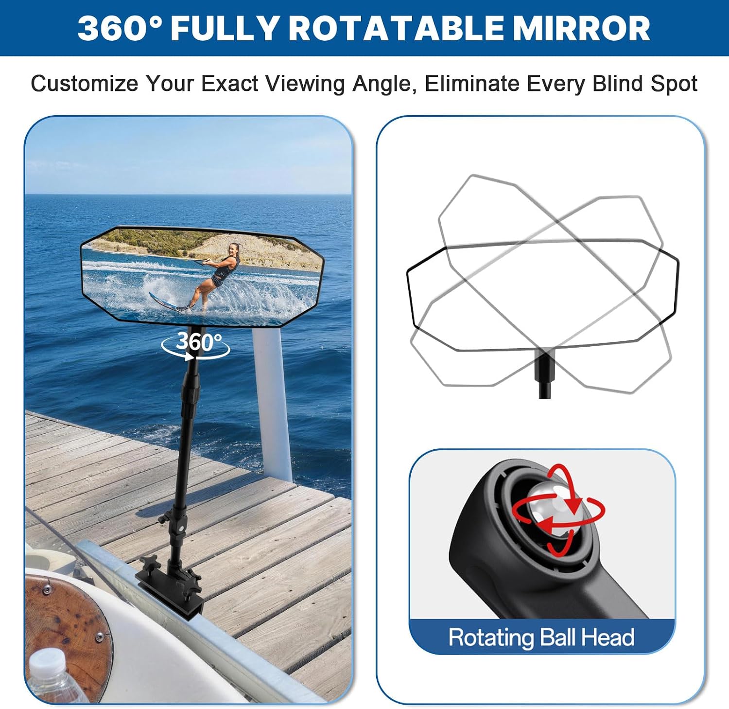 GEVINFA Pontoon Boat Mirror Rear View, Flag 4.8"x12.4" Large Marine Mirror