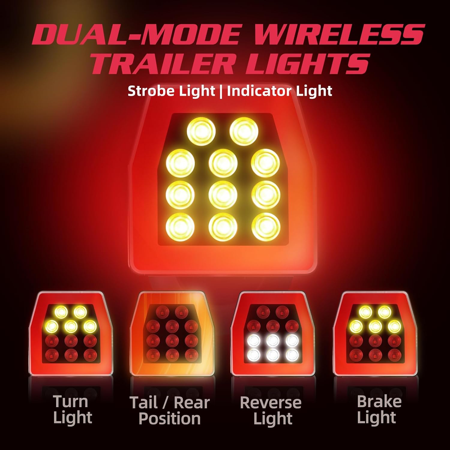 Wireless Magnetic Trailer Lights 2.4GHz for Towing Truck RV Boat