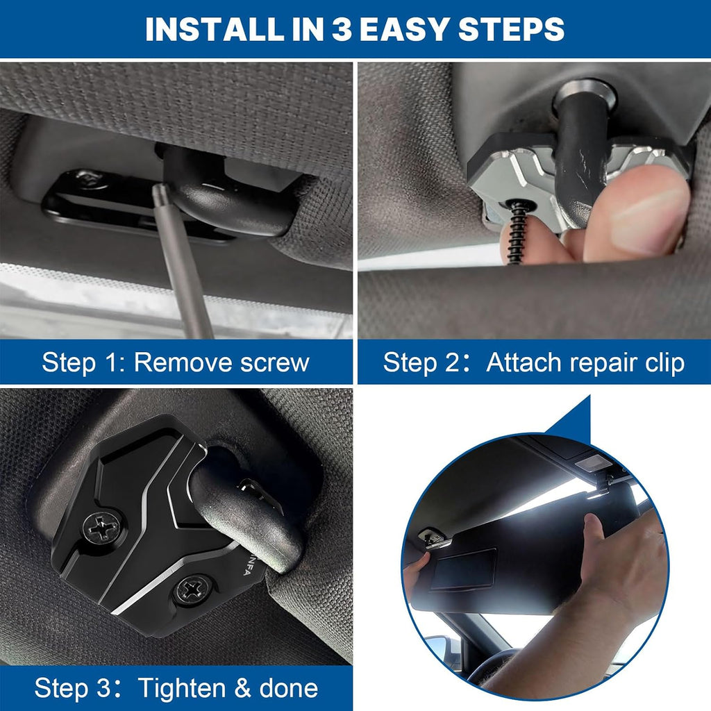 GEVINFA Sun Visor Repair Kit Compatible with Ram 1500 2019-2026, 2 Pack Upgraded Aluminum Alloy Visor Clips for Fixing Sagging Drooping Sun Visor, L-R Side Truck Interior Ram 1500 Accessories