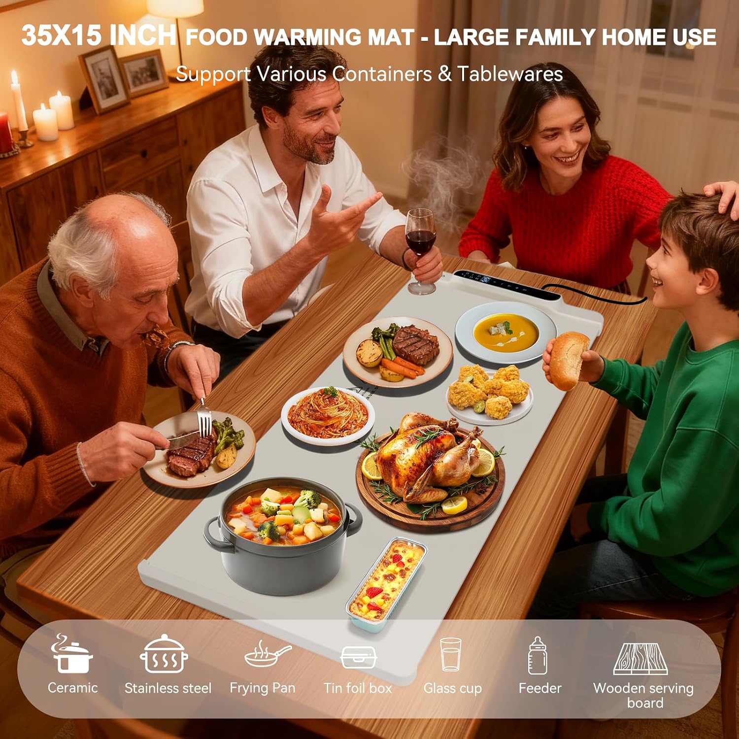 GEVINFA Extra Large Food Warming Mat 36"x16" Inches with 11 Heating Modes