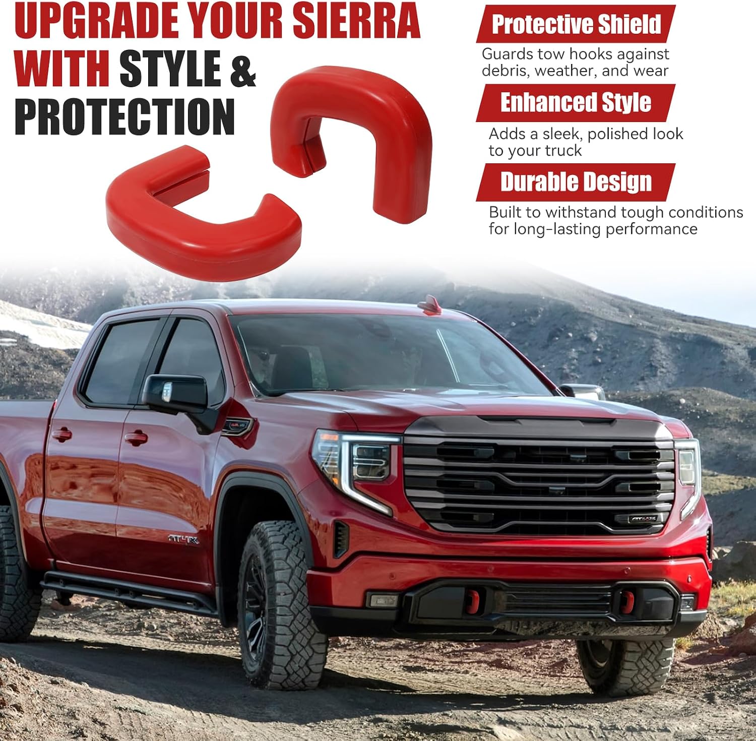 GEVINFA Tow Hook Covers for GMC Sierra 1500 2019-2025, Red Protector